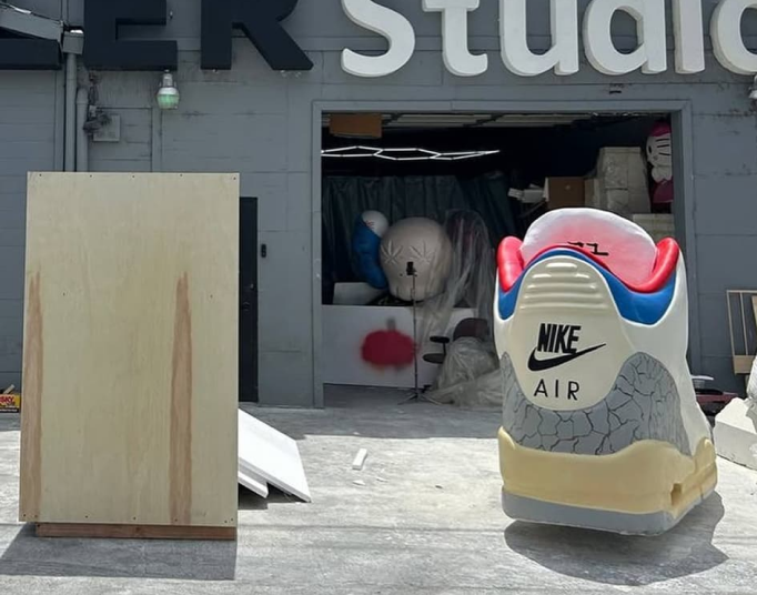 Oversized Jordan sneaker sculpture fabricated by Vukler Studio, view 2